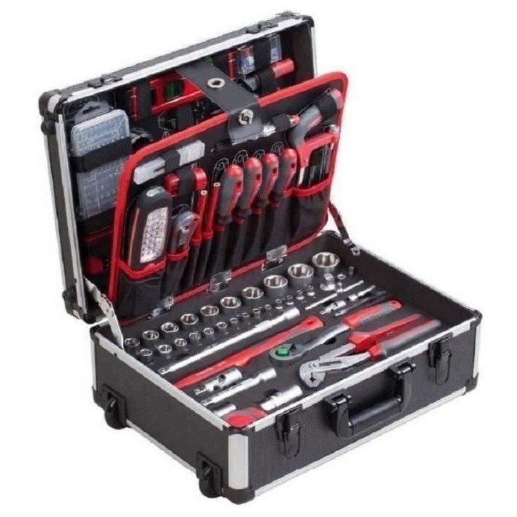 Trolley a outils MEISTER - 230 pieces - Poignée télescopique et transport confortable Trolley a outils MEISTER - 230 pieces - Poignée télescopique et transport confortable