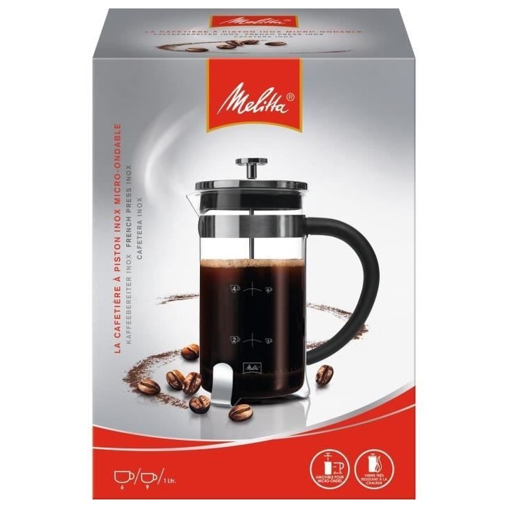 MELITTA Cafetiere a piston Premium en verre et inox 8 tasses MELITTA Cafetiere a piston Premium en verre et inox 8 tasses