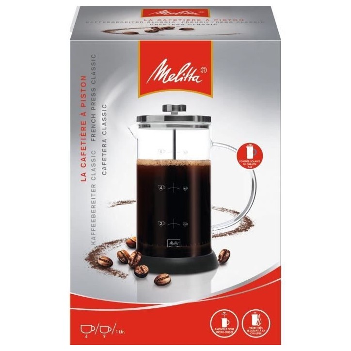 Cafetiere a piston MELITTA Standard 9 tasses - Compatible Café moulu - Réservoir d'eau amovible - Programmable Cafetiere a piston MELITTA Standard 9 tasses - Compatible Café moulu - Réservoir d'eau amovible - Programmable