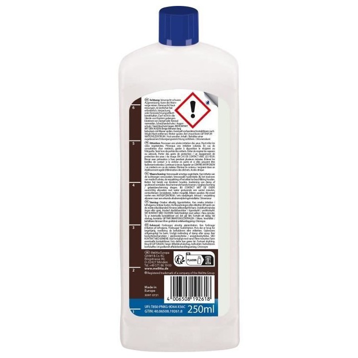 Détartrant cafétieres filtres - MELITTA - Liquide 250 ml Détartrant cafétieres filtres - MELITTA - Liquide 250 ml