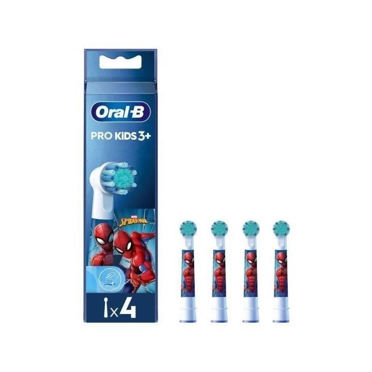 Brossettes Oral-B Kids - ORAL-B - Spiderman - 4 pieces - Filaments extra souples - Tete ronde Brossettes Oral-B Kids - ORAL-B - Spiderman - 4 pieces - Filaments extra souples - Tete ronde