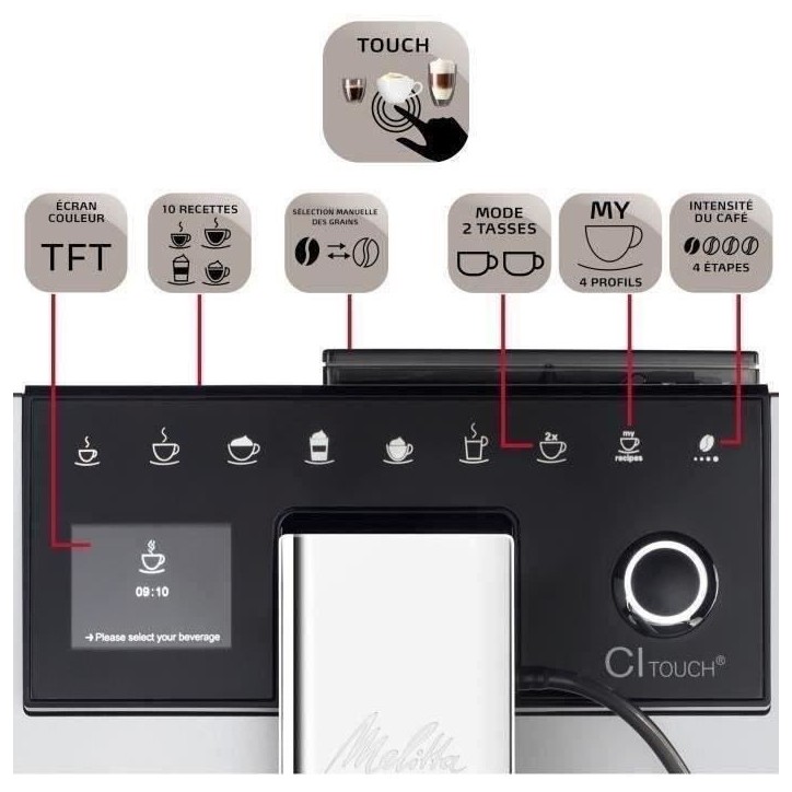 Machine a café avec broyeur MELITTA CI Touch F630-101 -Argent Machine a café avec broyeur MELITTA CI Touch F630-101 -Argent