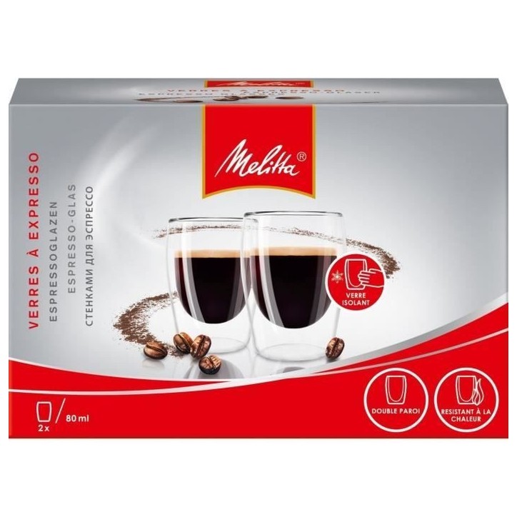 MELITTA Lot de 2 verres pour café Expresso 80 ml transparent MELITTA Lot de 2 verres pour café Expresso 80 ml transparent