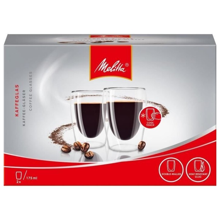 MELITTA Lot de 2 verres en borosilicate pour café long 200 ml transparent MELITTA Lot de 2 verres en borosilicate pour café long 200 ml transparent
