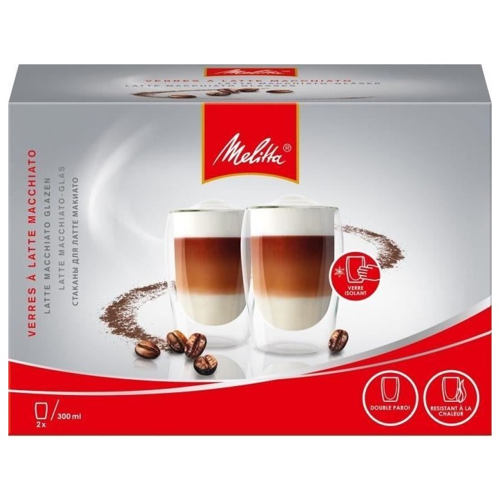 MELITTA Lot de 2 verres en borosilicate pour latté Machiatto 300 ml transparent MELITTA Lot de 2 verres en borosilicate pour latté Machiatto 300 ml transparent