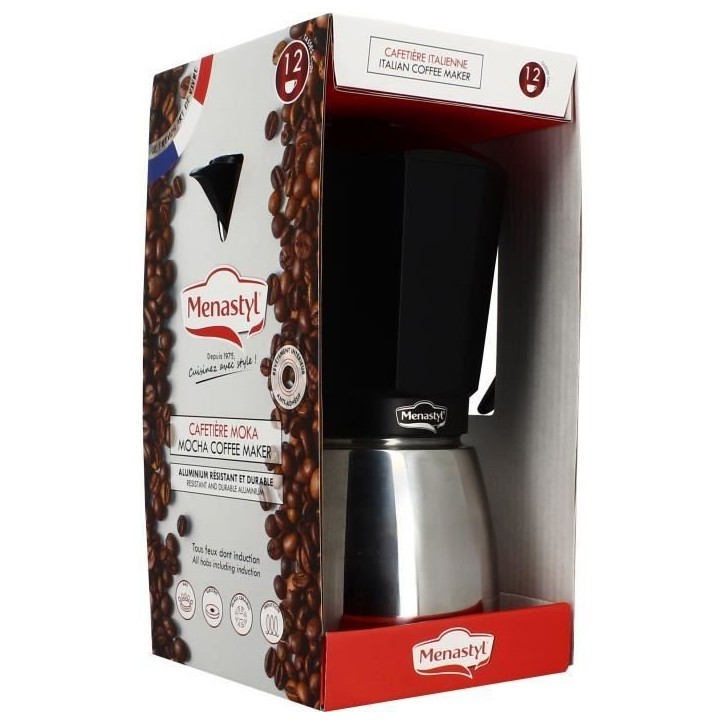 Cafetiere Italienne - MENASTYL - 3935072 - Aluminium - 12 tasses - Tous feux dont induction Cafetiere Italienne - MENASTYL - 3935072 - Aluminium - 12 tasses - Tous feux dont induction