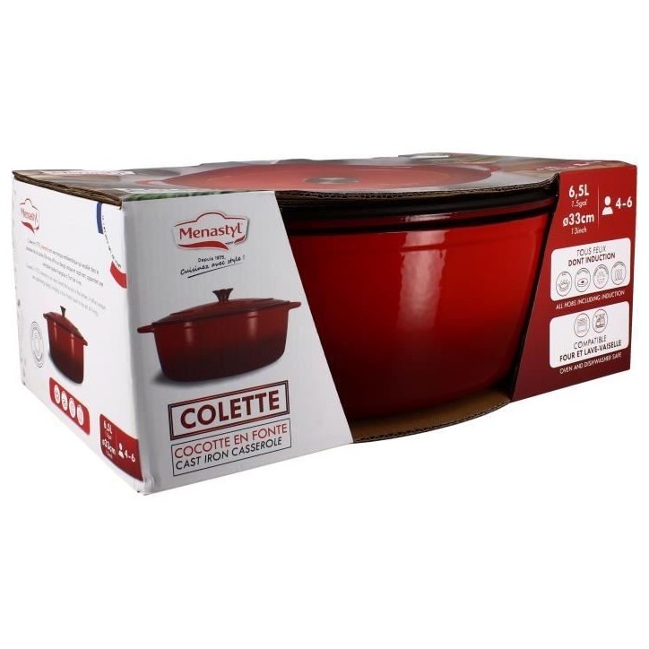 Cocotte - MENASTYL - 6020102 - Ovale - En fonte acier émaillé - Rouge - 6,5 litres