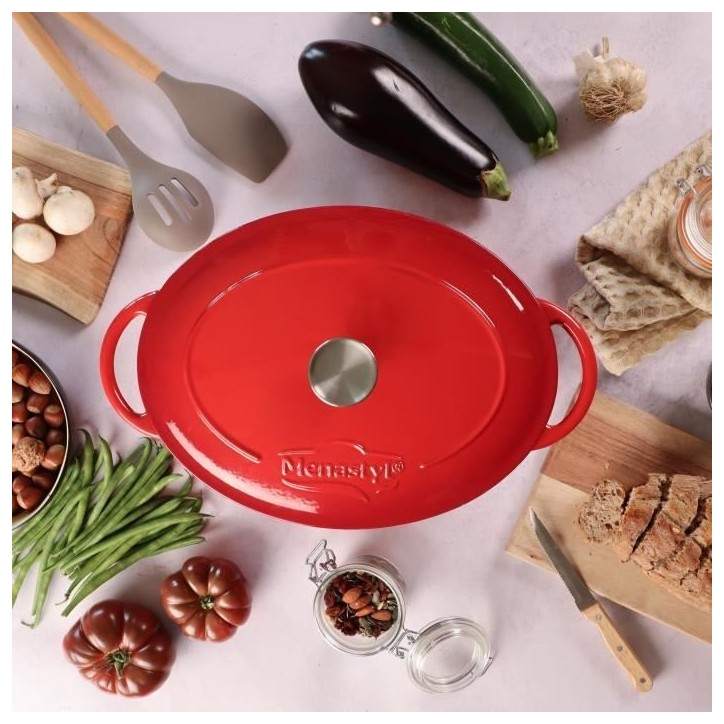 Cocotte - MENASTYL - 6020102 - Ovale - En fonte acier émaillé - Rouge - 6,5 litres