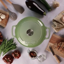 Cocotte - MENASTYL - 6020075 - Ronde - En fonte acier émaillé - Vert