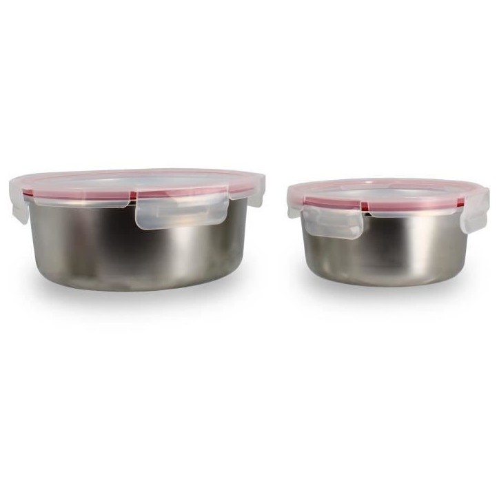 Lot de 2 boîtes hermétiques avec couvercle - MENASTYL - 5040178 - En acier inoxydable - Ronde - 15 et 20 cm - Compatibles micr Lot de 2 boîtes hermétiques avec couvercle - MENASTYL - 5040178 - En acier inoxydable - Ronde - 15 et 20 cm - Compatibles micr