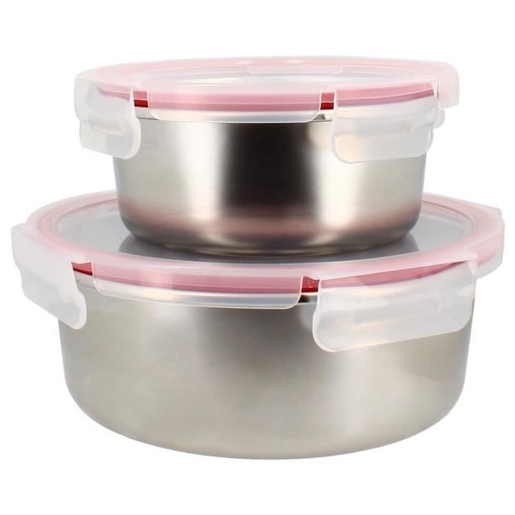 Lot de 2 boîtes hermétiques avec couvercle - MENASTYL - 5040178 - En acier inoxydable - Ronde - 15 et 20 cm - Compatibles micr Lot de 2 boîtes hermétiques avec couvercle - MENASTYL - 5040178 - En acier inoxydable - Ronde - 15 et 20 cm - Compatibles micr