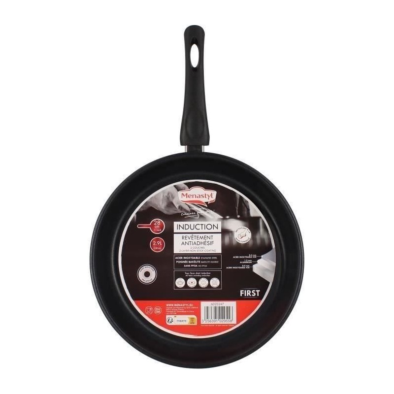 Poele - MENASTYL - 6020247 - En acier inoxydable - 28 cm - Tous feux d