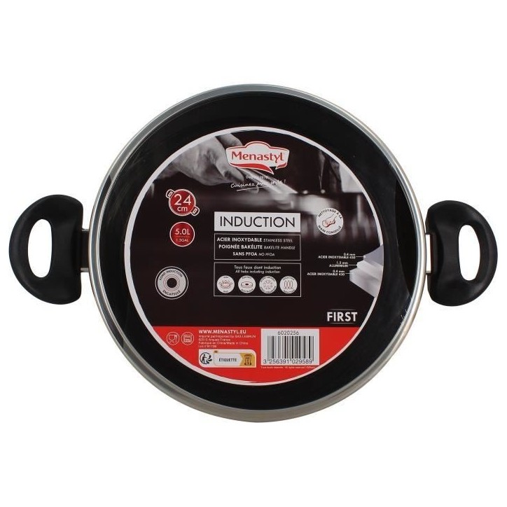 Faitout - MENASTYL - 6020256 - En acier inoxydable - 24 cm - Tous feux dont induction Faitout - MENASTYL - 6020256 - En acier inoxydable - 24 cm - Tous feux dont induction