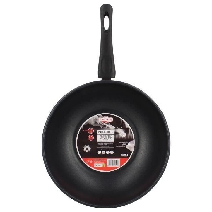 Wok - MENASTYL - 6020252 - En acier inoxydable - 28 cm - Tous feux dont induction