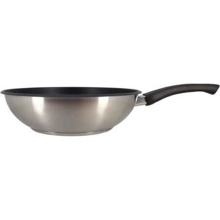 Wok - MENASTYL - 6020252 - En acier inoxydable - 28 cm - Tous feux dont induction