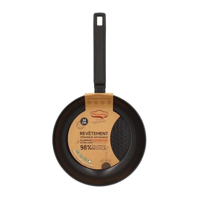 Poele - MENASTYL - 6020636 - En aluminium forgé - 24 cm - Noir - Tous Poele - MENASTYL - 6020636 - En aluminium forgé - 24 cm - Noir - Tous