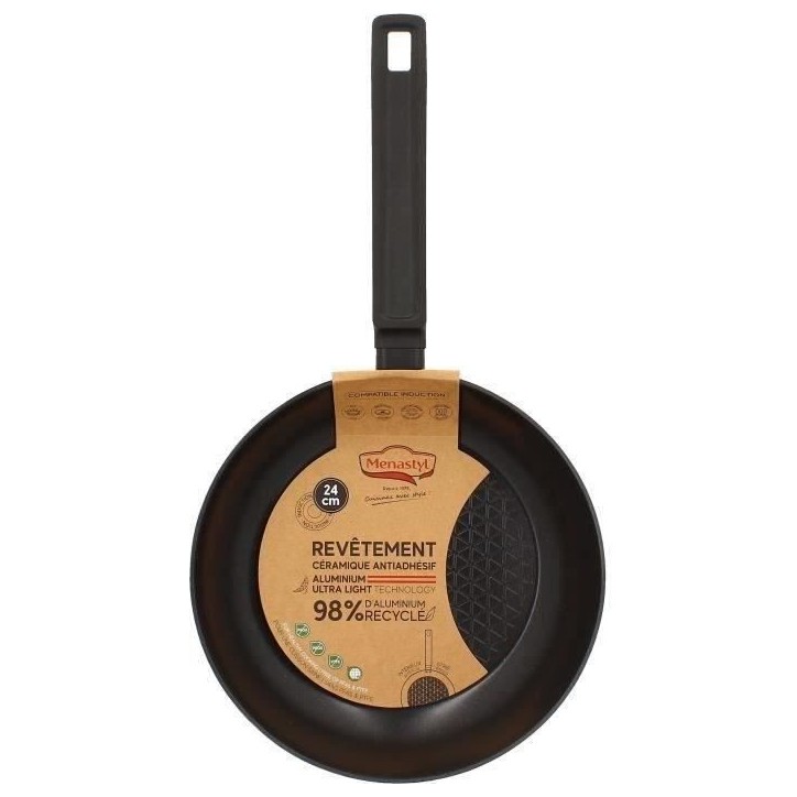Poele - MENASTYL - 6020636 - En aluminium forgé - 24 cm - Noir - Tous feux dont induction