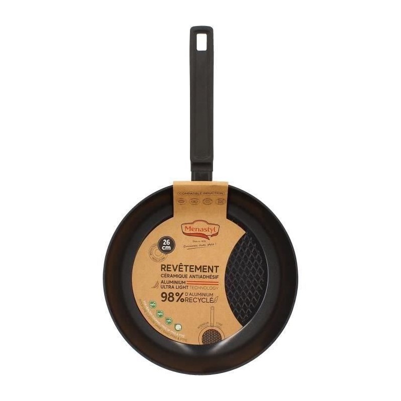 Poele - MENASTYL - 6020637 - En aluminium forgé - 26 cm - Noir - Tous Poele - MENASTYL - 6020637 - En aluminium forgé - 26 cm - Noir - Tous