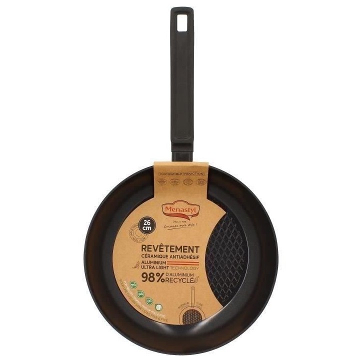 Poele - MENASTYL - 6020637 - En aluminium forgé - 26 cm - Noir - Tous feux dont induction