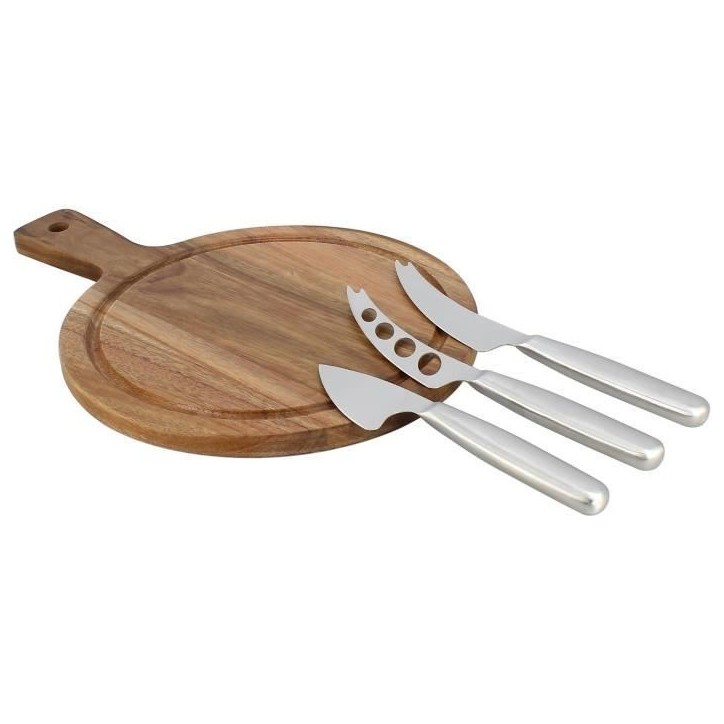 Planche a decouper - MENASTYL - 5040076 - Rectangulaire - En bois d'acacia - Avec 3 couteaux a fromage en inox
