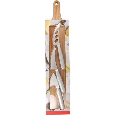Planche a decouper - MENASTYL - 5040079 - Rectangulaire - En bois d'acacia - Avec 3 couteaux a fromage en inox