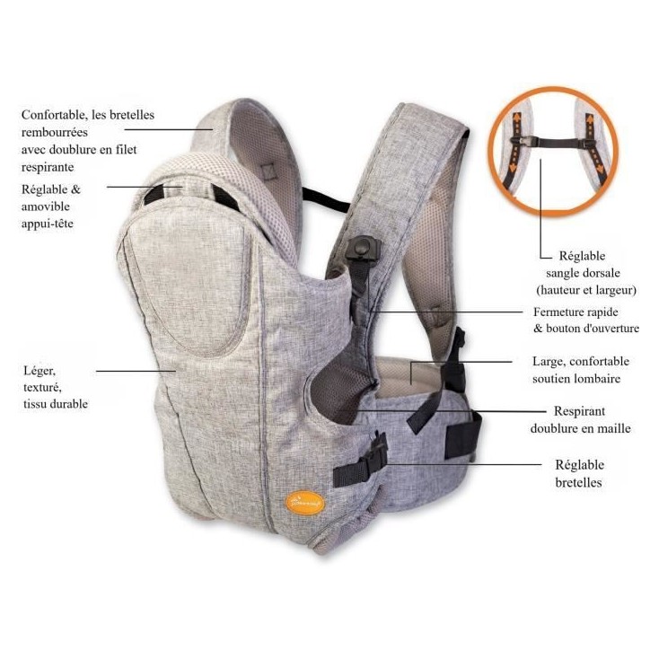 Dreambaby Porte-bébé ajustable 3-1 Oxford pour les nouveau-nés et les enfants jusqu'a 15kg - Convient a toutes les tailles