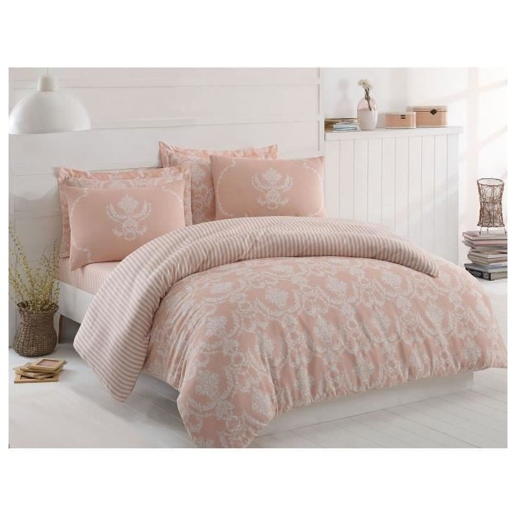 Parure de lit - 1 housse de couette 220 x 240 cm + 2 taies d'oreiller 60 x 60 cm - 65% coton, 35% polyester - Poudre Parure de lit - 1 housse de couette 220 x 240 cm + 2 taies d'oreiller 60 x 60 cm - 65% coton, 35% polyester - Poudre