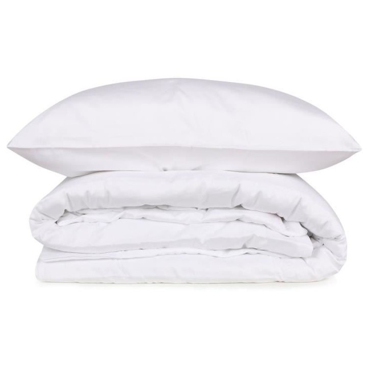 Parure de lit - 1 housse de couette 220 x 240 cm + 2 taies d'oreiller 60 x 60 cm - Satiné 100% coton - Blanc Parure de lit - 1 housse de couette 220 x 240 cm + 2 taies d'oreiller 60 x 60 cm - Satiné 100% coton - Blanc