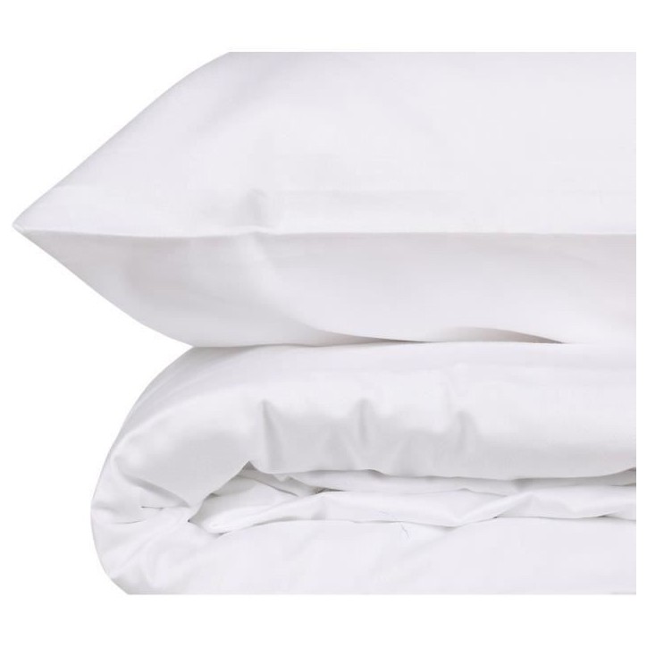 Parure de lit - 1 housse de couette 220 x 240 cm + 2 taies d'oreiller 60 x 60 cm - Satiné 100% coton - Blanc Parure de lit - 1 housse de couette 220 x 240 cm + 2 taies d'oreiller 60 x 60 cm - Satiné 100% coton - Blanc