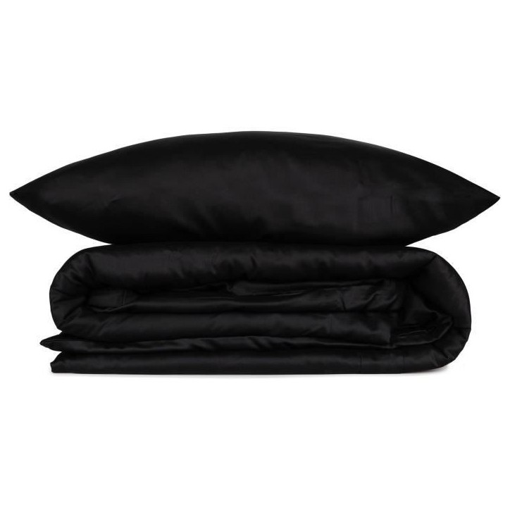 Parure de lit - 1 housse de couette 220 x 240 cm + 2 taies d'oreiller 60 x 60 cm - Satiné 100% coton - Noir Parure de lit - 1 housse de couette 220 x 240 cm + 2 taies d'oreiller 60 x 60 cm - Satiné 100% coton - Noir