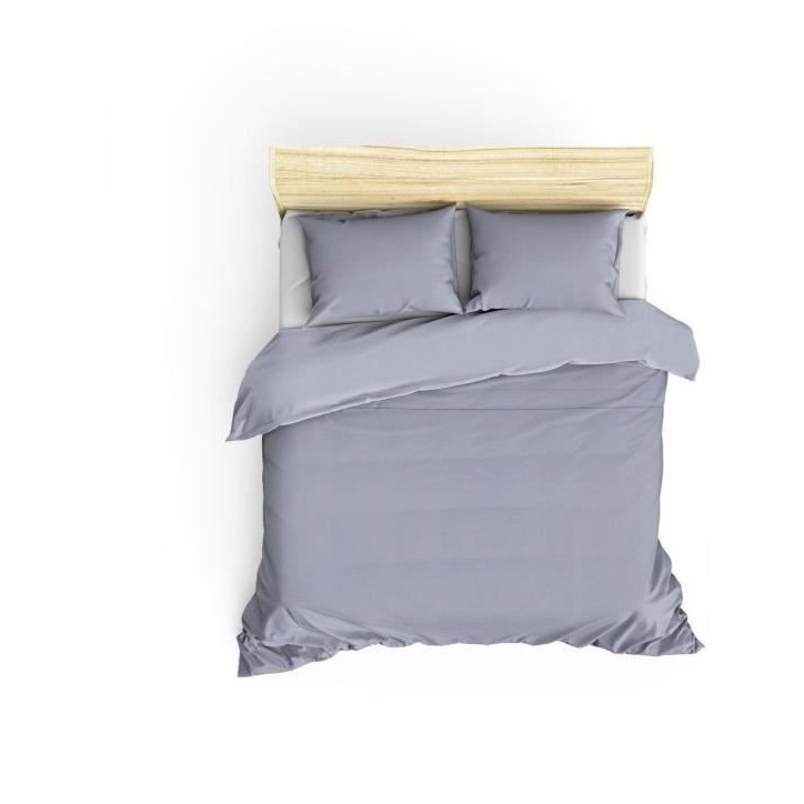 Parure de lit - 1 housse de couette 220 x 240 cm + 2 taies d'oreiller 60 x 60 cm - Satiné 100% coton - Gris Parure de lit - 1 housse de couette 220 x 240 cm + 2 taies d'oreiller 60 x 60 cm - Satiné 100% coton - Gris