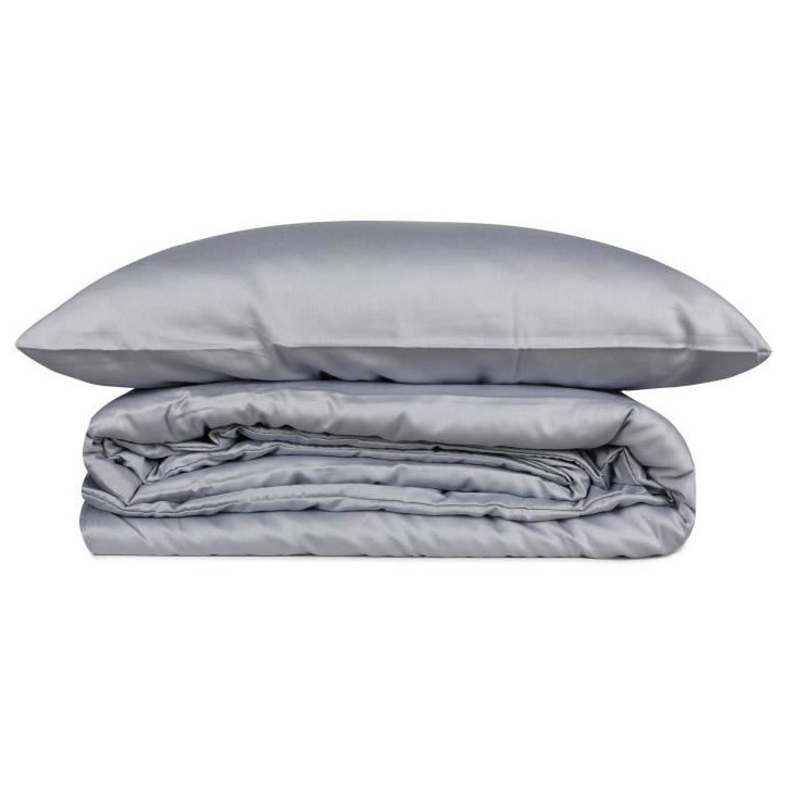 Parure de lit - 1 housse de couette 220 x 240 cm + 2 taies d'oreiller 60 x 60 cm - Satiné 100% coton - Gris Parure de lit - 1 housse de couette 220 x 240 cm + 2 taies d'oreiller 60 x 60 cm - Satiné 100% coton - Gris