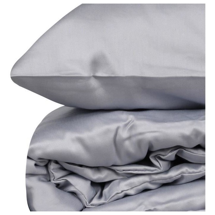 Parure de lit - 1 housse de couette 220 x 240 cm + 2 taies d'oreiller 60 x 60 cm - Satiné 100% coton - Gris Parure de lit - 1 housse de couette 220 x 240 cm + 2 taies d'oreiller 60 x 60 cm - Satiné 100% coton - Gris