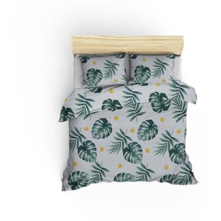 Parure de lit - 1 housse de couette 220 x 240 cm + 2 taies d'oreiller 60 x 60 cm - 65% coton, 35% polyester - Vert