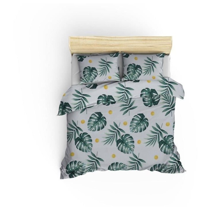 Parure de lit - 1 housse de couette 220 x 240 cm + 2 taies d'oreiller 60 x 60 cm - 65% coton, 35% polyester - Vert