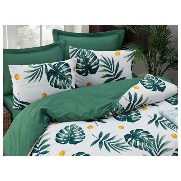 Parure de lit - 1 housse de couette 220 x 240 cm + 2 taies d'oreiller 60 x 60 cm - 65% coton, 35% polyester - Vert