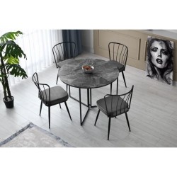 Table a manger - YAPRAK - Anthracite - Ronde - 4 personnes - 100 x 100