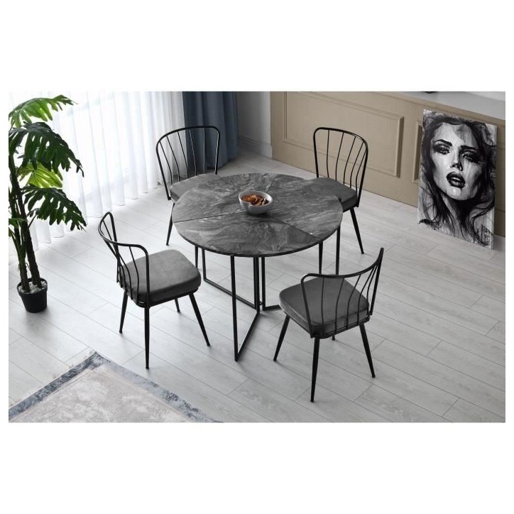 Table a manger - YAPRAK - Anthracite - Ronde - 4 personnes - 100 x 100 x 72 cm Table a manger - YAPRAK - Anthracite - Ronde - 4 personnes - 100 x 100 x 72 cm