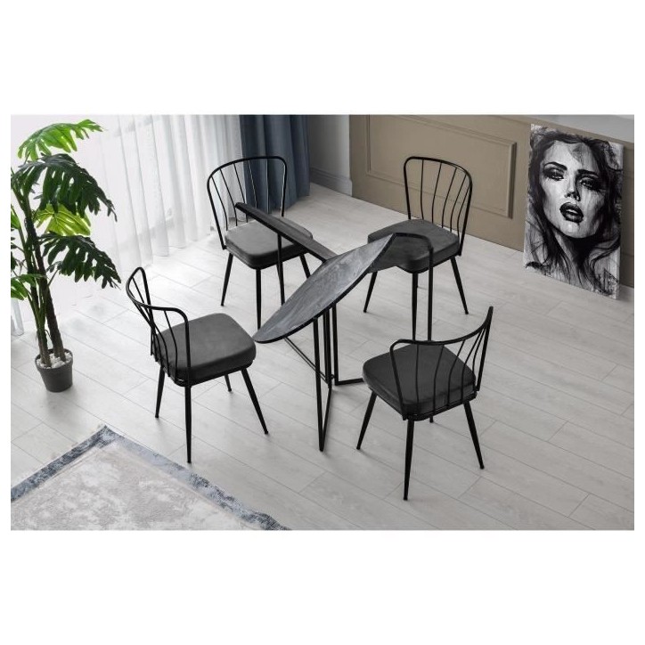 Table a manger - YAPRAK - Anthracite - Ronde - 4 personnes - 100 x 100 x 72 cm Table a manger - YAPRAK - Anthracite - Ronde - 4 personnes - 100 x 100 x 72 cm