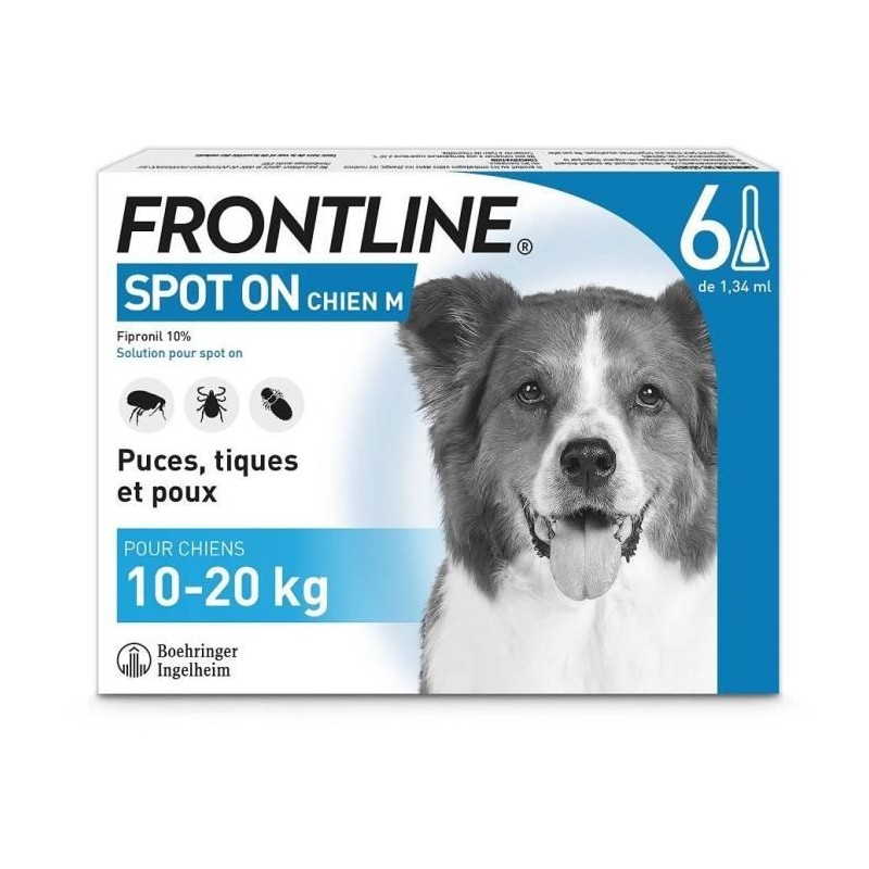 Frontline Spot On chien - Anti-puces anti-tiques pour chien M - 10-20k
