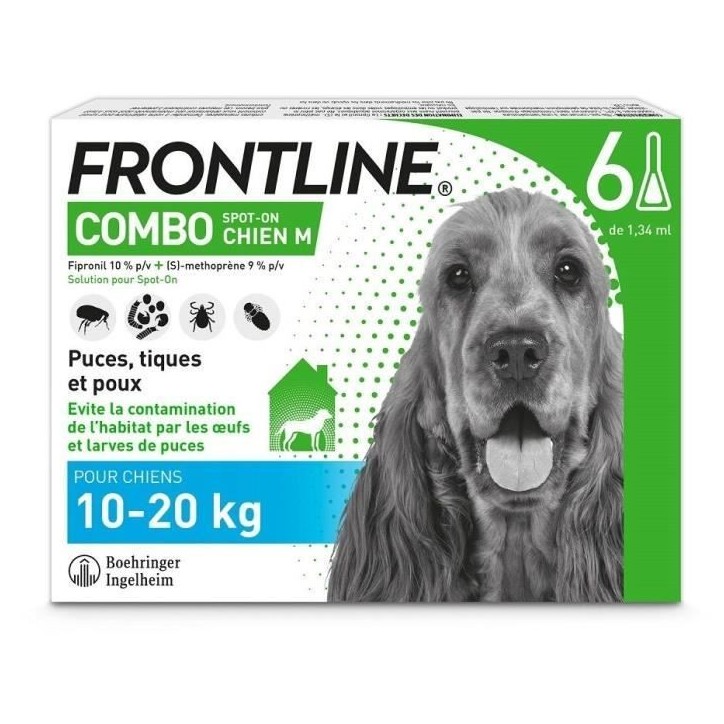 Frontline Combo chien - Anti-puces anti-tiques pour chien M - 10-20kg - 6 pipettes Frontline Combo chien - Anti-puces anti-tiques pour chien M - 10-20kg - 6 pipettes