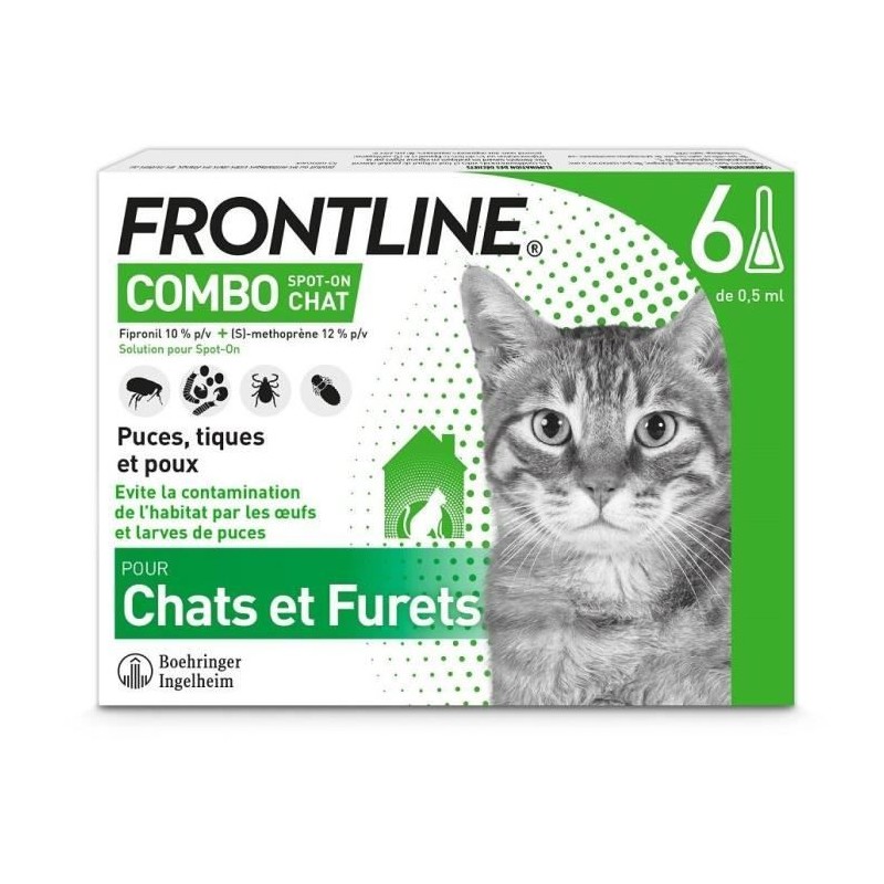 Frontline Combo chat - Anti-puces anti-tiques pour chat - 6 pipettes Frontline Combo chat - Anti-puces anti-tiques pour chat - 6 pipettes