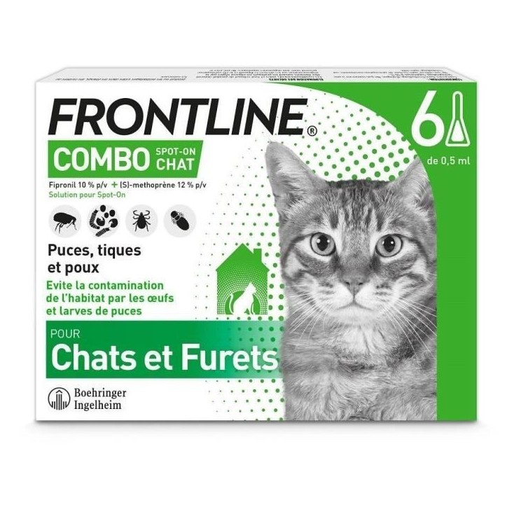 Frontline Combo chat - Anti-puces anti-tiques pour chat - 6 pipettes Frontline Combo chat - Anti-puces anti-tiques pour chat - 6 pipettes