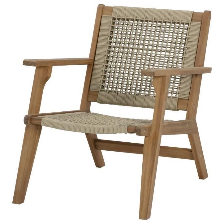 Fauteuil de jardin bas en bois d'Acacia FSC et en corde - MERIDA - Beige Kaki Fauteuil de jardin bas en bois d'Acacia FSC et en corde - MERIDA - Beige Kaki