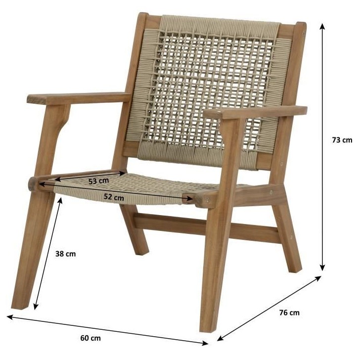 Fauteuil de jardin bas en bois d'Acacia FSC et en corde - MERIDA - Beige Kaki Fauteuil de jardin bas en bois d'Acacia FSC et en corde - MERIDA - Beige Kaki