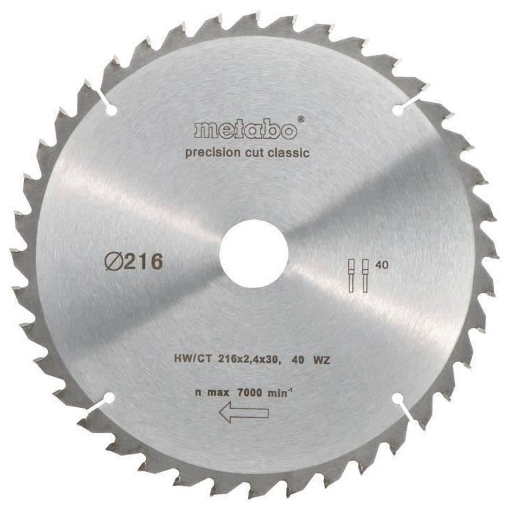 Metabo Lame de scie circulaire HW/CT 216 x 30 x 2,4/1,8 Metabo Lame de scie circulaire HW/CT 216 x 30 x 2,4/1,8