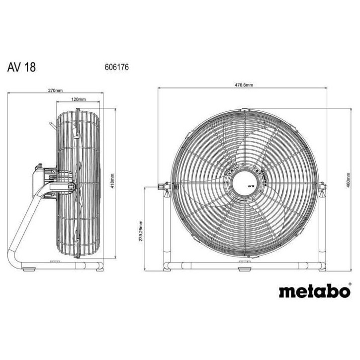 Ventilateur sans fil - METABO - AV 18 - 18 V - 3 niveaux de vitesse - Télécommande - Gris Ventilateur sans fil - METABO - AV 18 - 18 V - 3 niveaux de vitesse - Télécommande - Gris