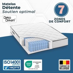 Matelas 180 x 200 cm - Hauteur 27 cm - 770 ressorts ensachés - 7 zone