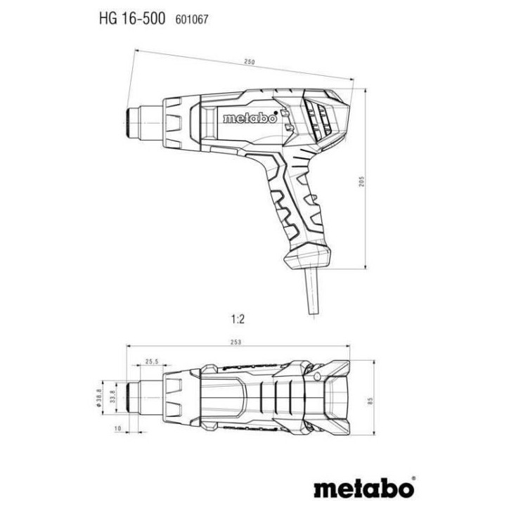 Pistolet a air chaud - METABO - HG 16-500 - Buse a jet large - Buse réflectrice Pistolet a air chaud - METABO - HG 16-500 - Buse a jet large - Buse réflectrice