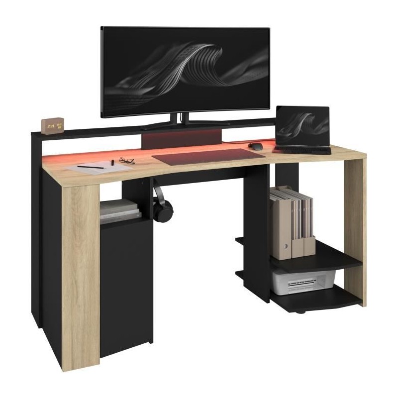 Bureau Gamer - META - Chene / Noir - 152 x 61,5 x 86,7 cm - PARISOT Bureau Gamer - META - Chene / Noir - 152 x 61,5 x 86,7 cm - PARISOT